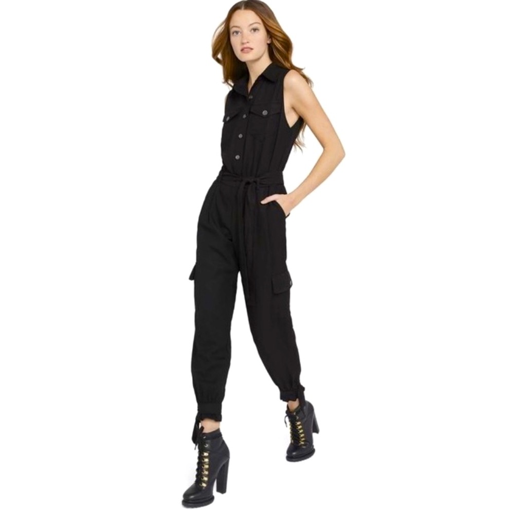 Alice + Olivia Kai Sleeveless Cargo Utility Black Jumpsuit Size 2 Designer